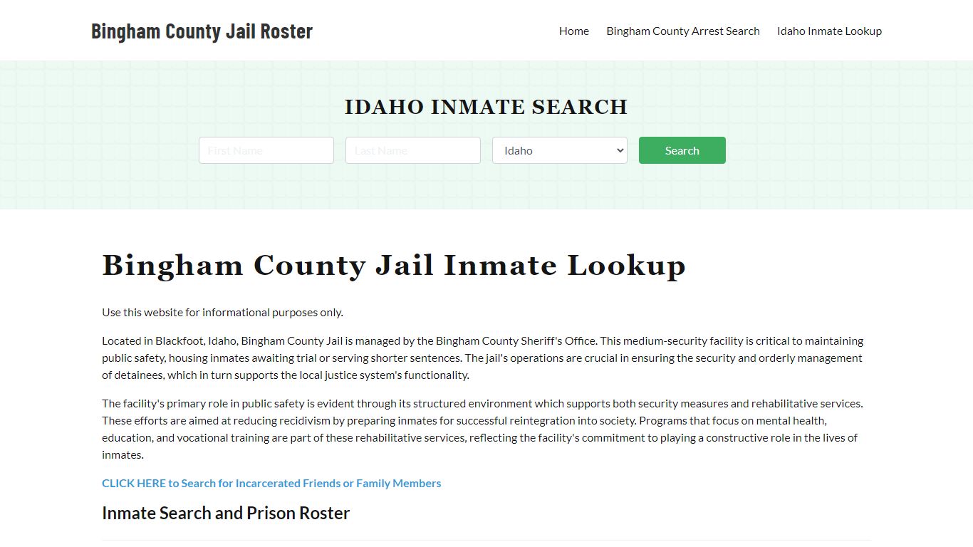 Bingham County Jail Roster Lookup, ID, Inmate Search