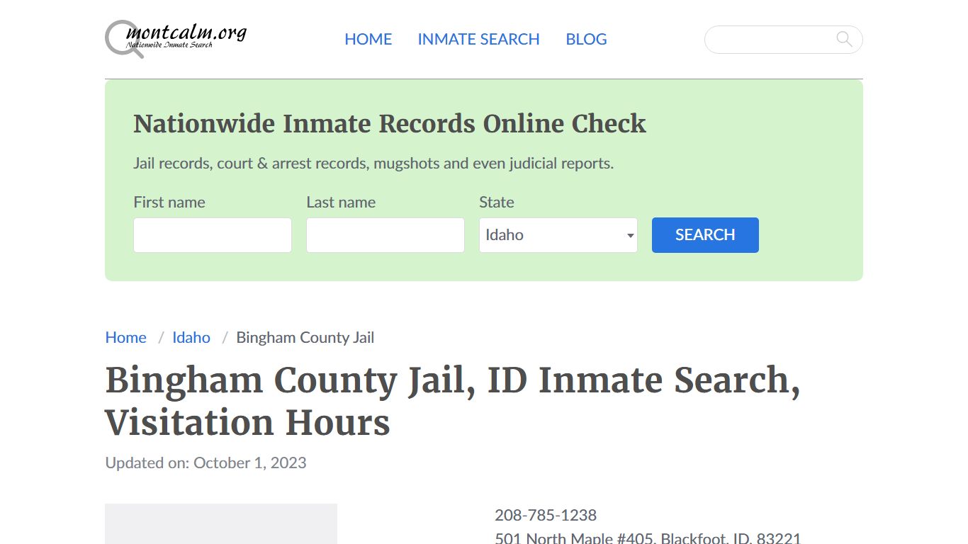Bingham County Jail, ID Inmate Search, Visitation Hours